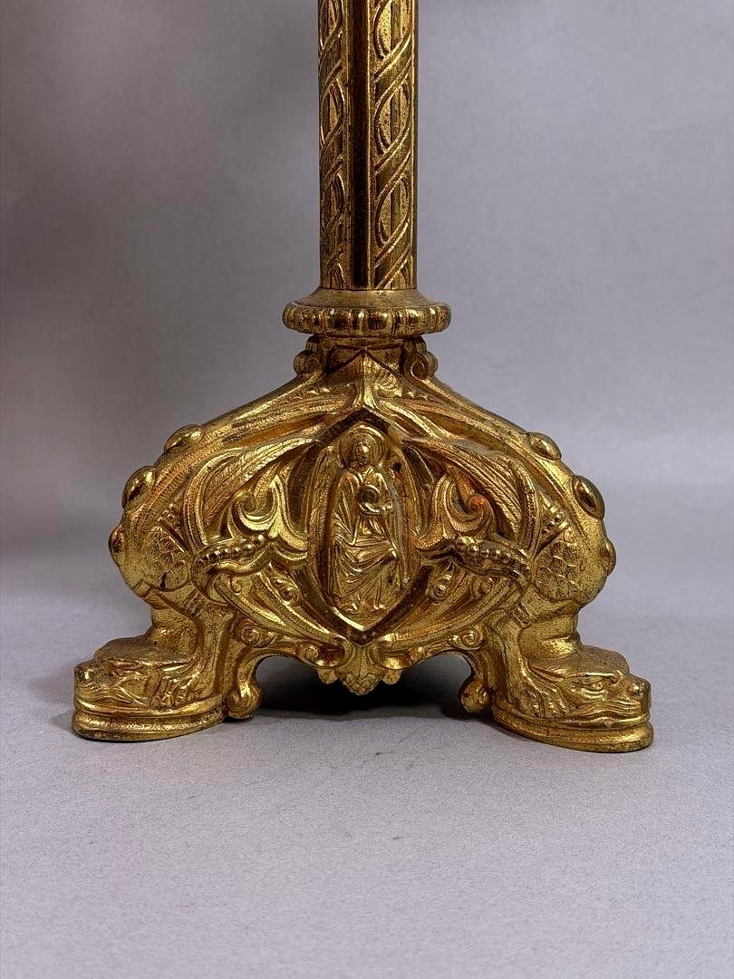 Pair Of Six-light Gilt Bronze Neo-gothic Style Candelabra – France, 19th Century-photo-3