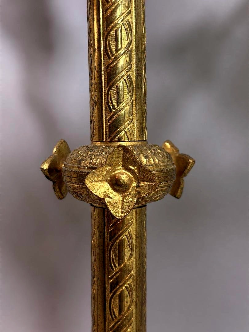 Pair Of Six-light Gilt Bronze Neo-gothic Style Candelabra – France, 19th Century-photo-4