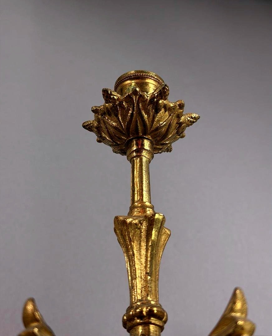 Pair Of Six-light Gilt Bronze Neo-gothic Style Candelabra – France, 19th Century-photo-8