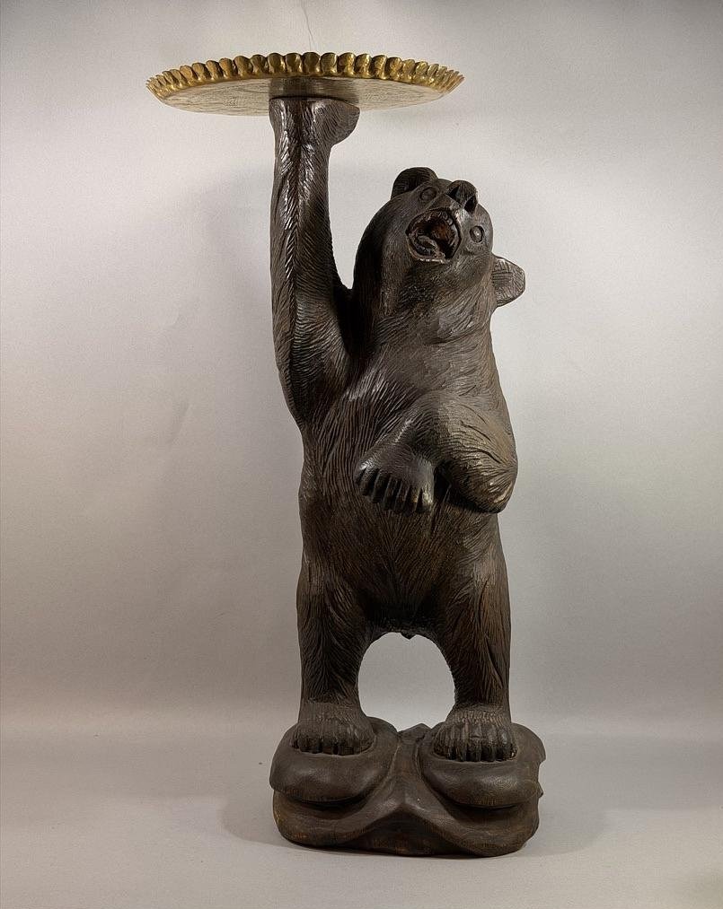  "black Forest" Servant Bear, Carved And Weathered Wood – Late 19th Century