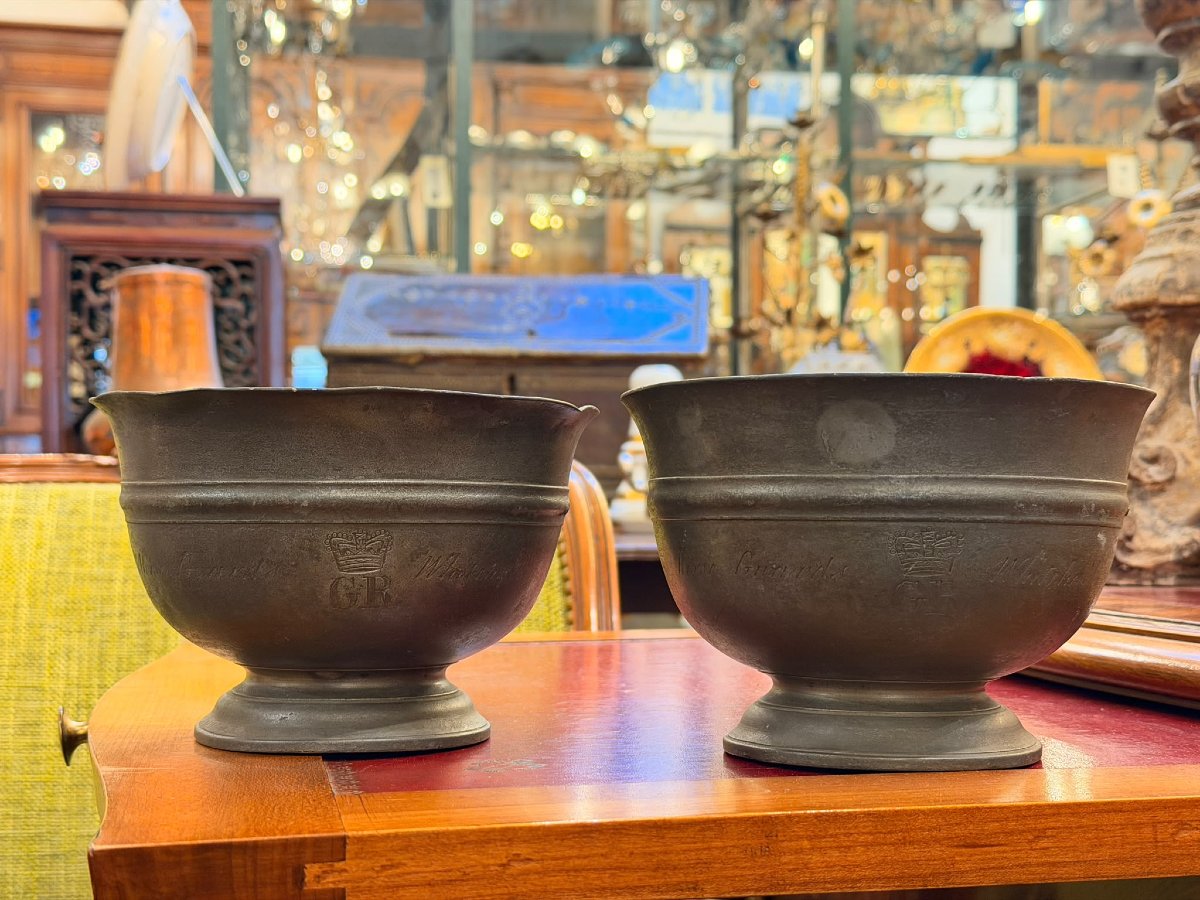 Pair Of Engraved Pewter Shaving Bowls, Horse Guards - Whitehall, Crown, George III (1760–1820)-photo-5
