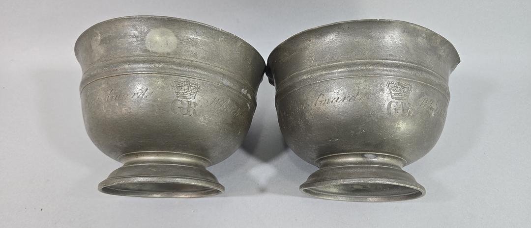 Pair Of Engraved Pewter Shaving Bowls, Horse Guards - Whitehall, Crown, George III (1760–1820)