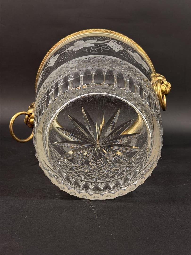 Saint-louis, Cut And Engraved Crystal Champagne Bucket, Grape And Leaf Decoration, 20th Century-photo-3