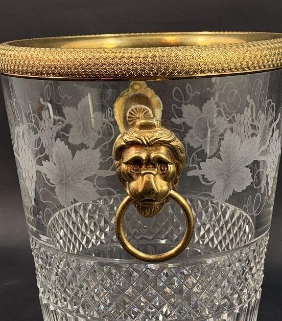 Saint-louis, Cut And Engraved Crystal Champagne Bucket, Grape And Leaf Decoration, 20th Century-photo-6