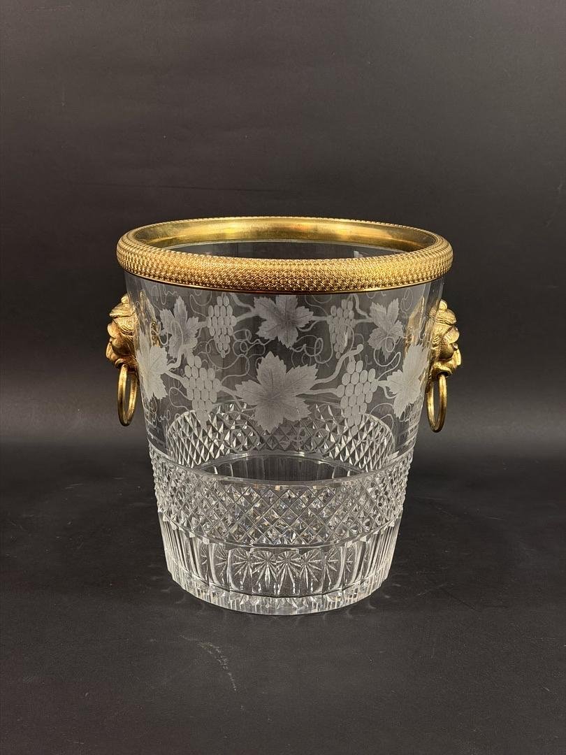 Saint-louis, Cut And Engraved Crystal Champagne Bucket, Grape And Leaf Decoration, 20th Century