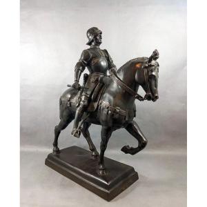 19th Century Bronze Equestrian Statue Representing Condottiere Bartolomeo Colleon