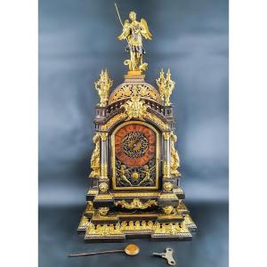 Important Lerollé Fréres Clock With Saint Michael Archangel, Putti Napoleon III Period 19th