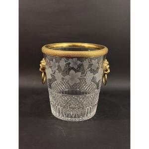 Saint-louis, Cut And Engraved Crystal Champagne Bucket, Grape And Leaf Decoration, 20th Century