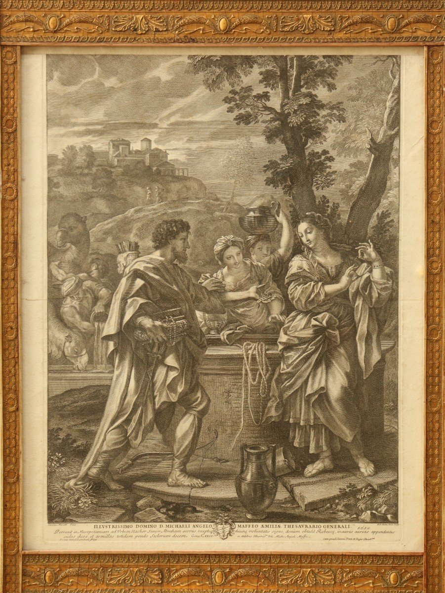 Gravure Carlo Maratta (1625-1713) Rébecca Et Eliézer Au Puits-photo-2