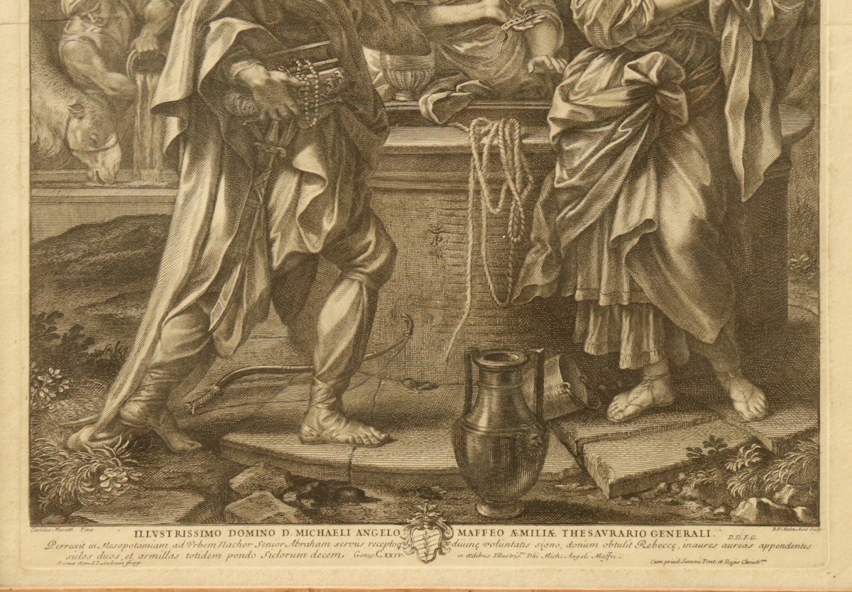 Gravure Carlo Maratta (1625-1713) Rébecca Et Eliézer Au Puits-photo-3