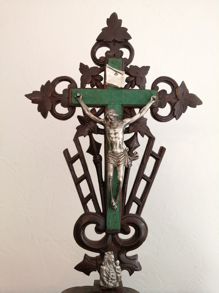 Crucifix Bois Et Argent XVIIIe -photo-3