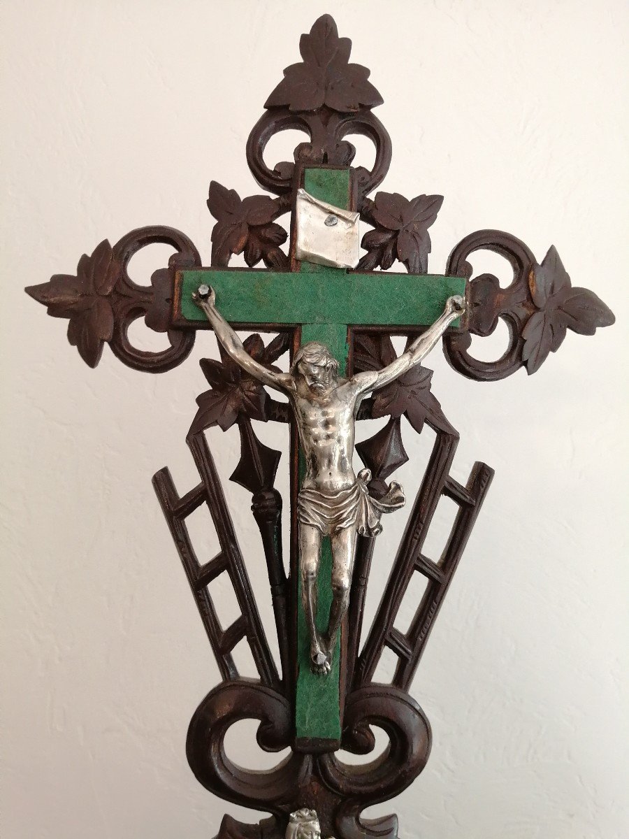 Crucifix Bois Et Argent XVIIIe 