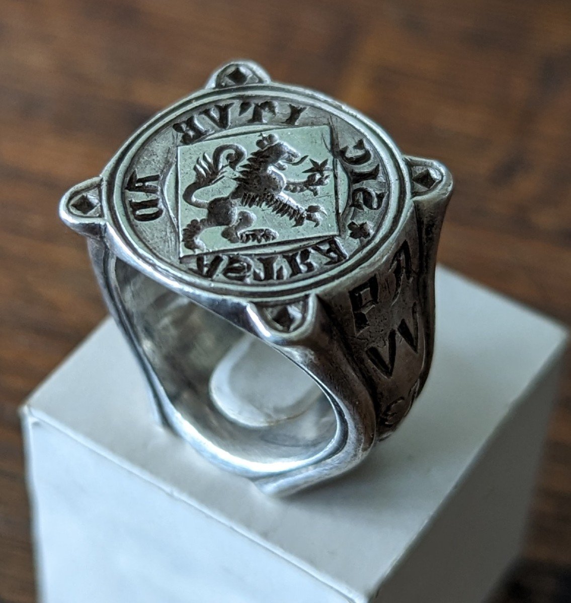 Bague En Argent Double Sceau Armoiries Inscriptions XIXe -photo-2