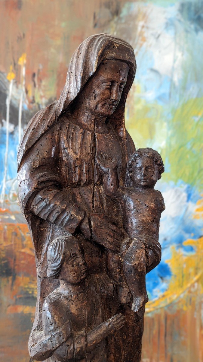 Sainte Anne Trinitaire En Bois Epoque XVIe Siècle -photo-3