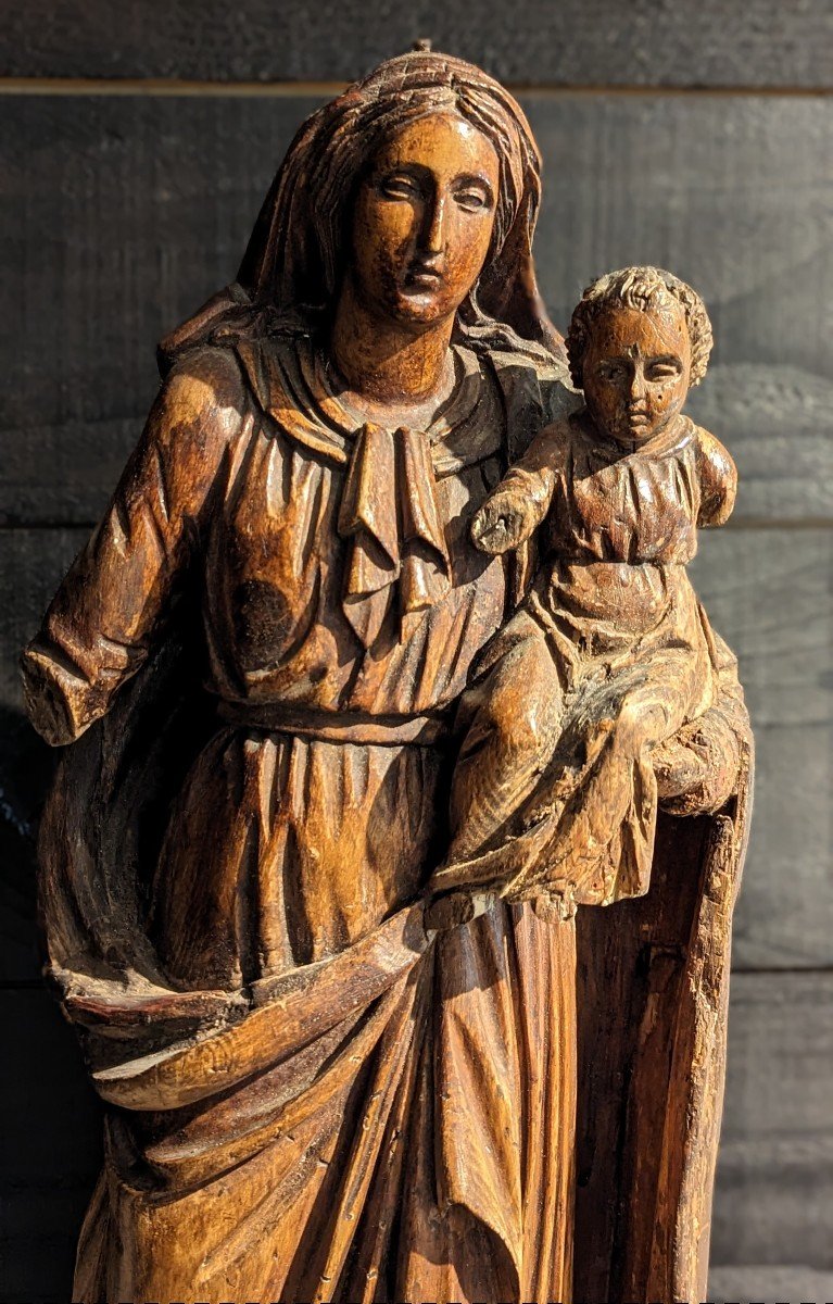 Grande Vierge à l'Enfant En Bois XVIIe Siècle 90cm 