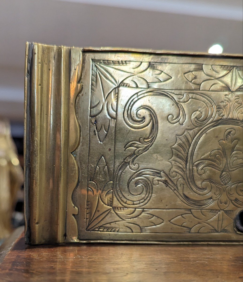 Serrure De Porte Ouvragée En Laiton XVIIe Siècle -photo-4