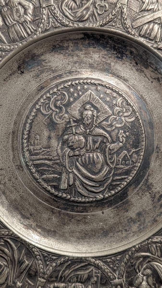 Pewter Paten Christ Pantocrator Nuremberg 17th Century-photo-3