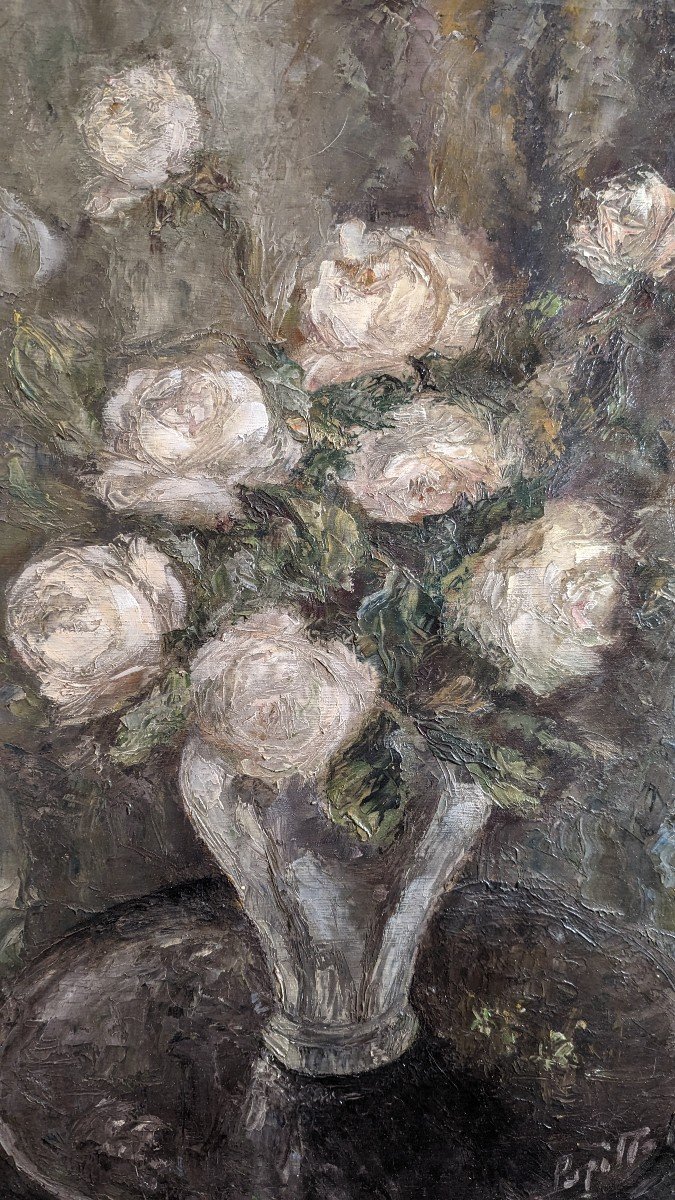 Bouquet Of Roses By Marcelle Papillaud (1888-1975) Oil On Hardboard-photo-3