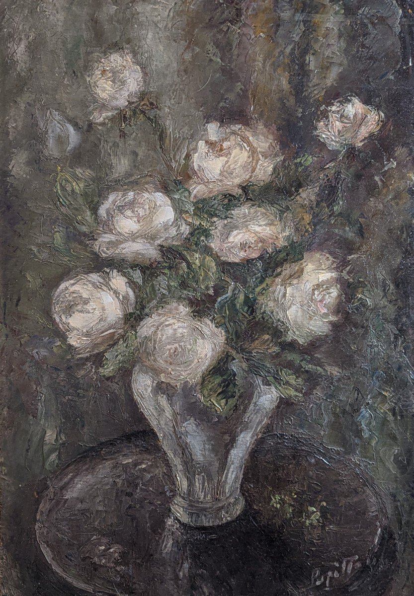 Bouquet Of Roses By Marcelle Papillaud (1888-1975) Oil On Hardboard