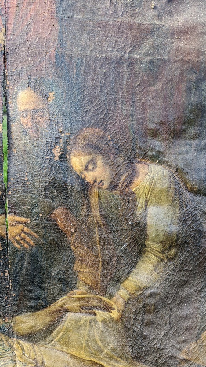 Huge Oil On Canvas - Descent From The Cross - 19th Century - 3m15 High-photo-3