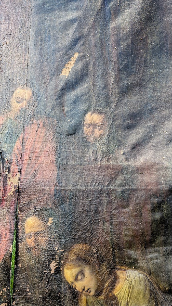 Huge Oil On Canvas - Descent From The Cross - 19th Century - 3m15 High-photo-4