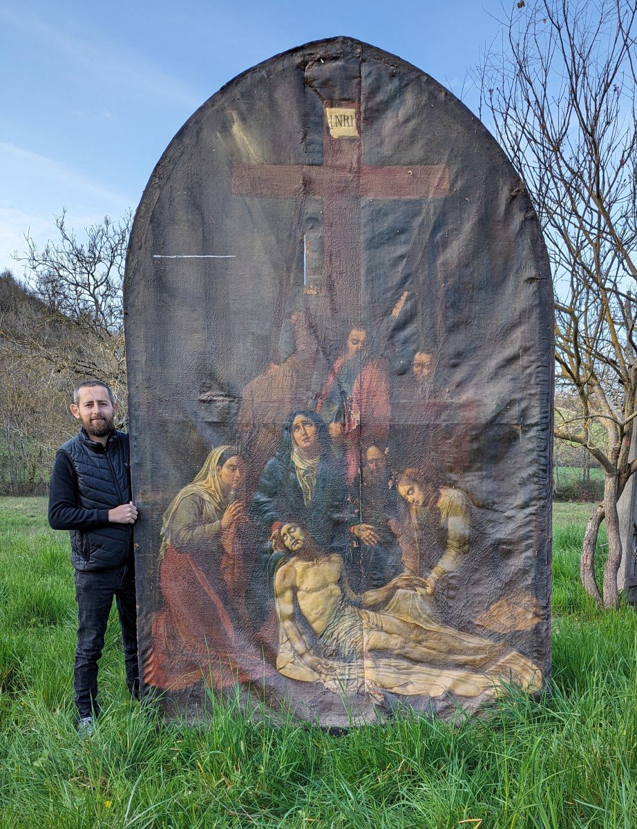 Huge Oil On Canvas - Descent From The Cross - 19th Century - 3m15 High