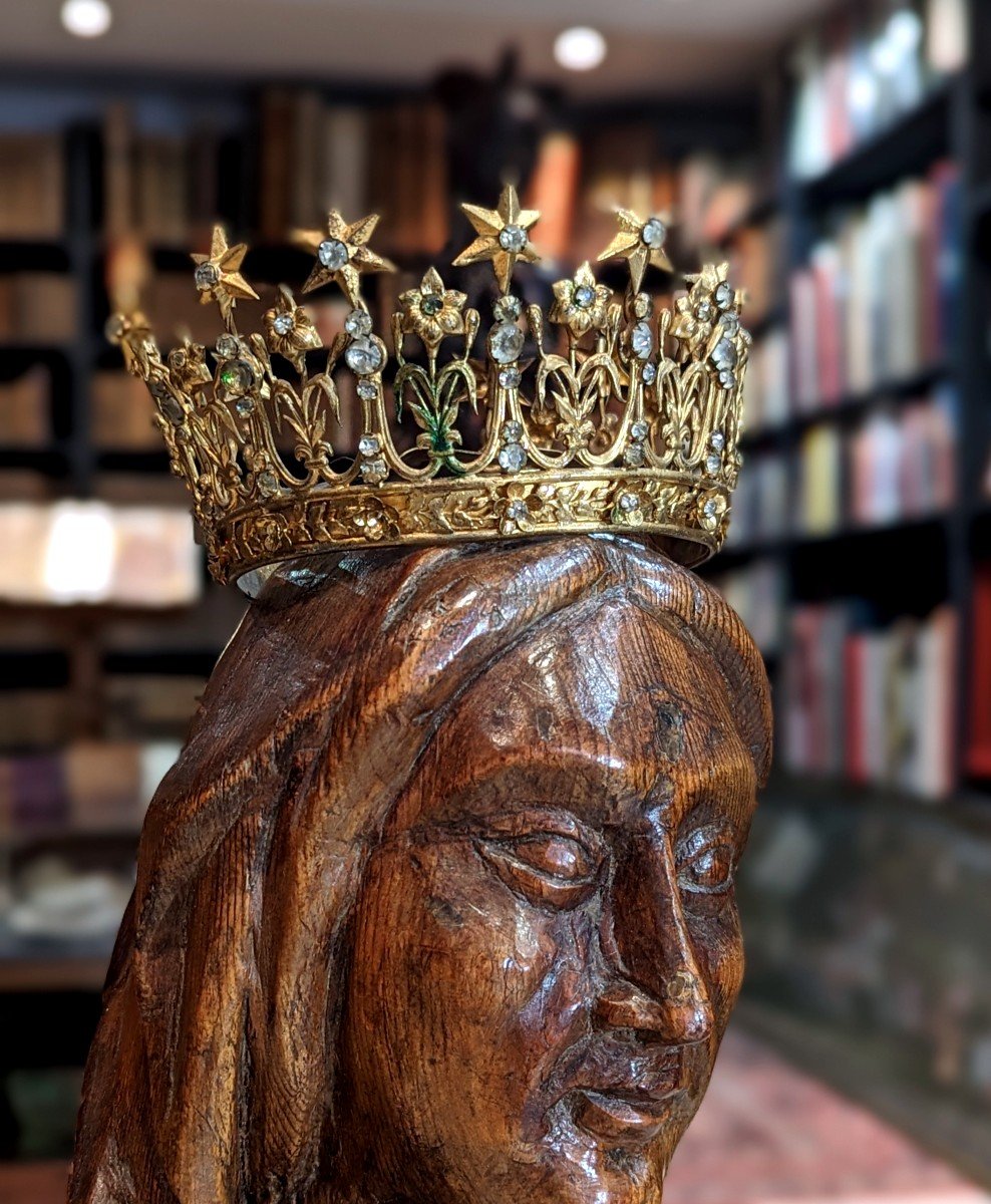Couronne De Vierge - Statue - Laiton Et Pierres - époque Napoléon III