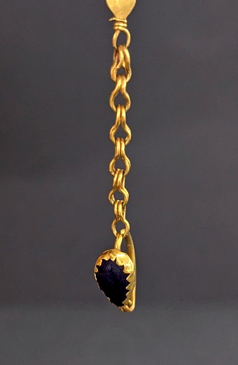 Boucle d'Oreille En Or & Lapis Lazuli - époque Romaine - Ier Siècle-photo-3