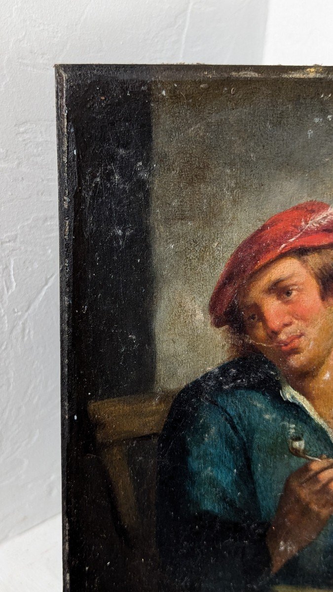 Pair Of Oils On Panel - Pipe Smokers - Flemish School - 18th Century-photo-3