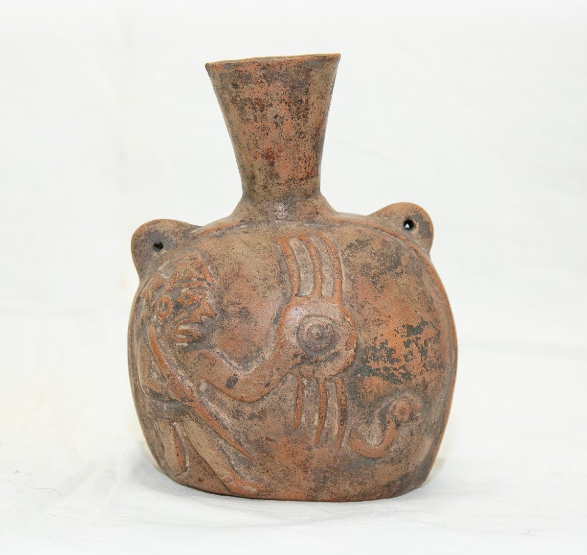 Gourd Vase With Warrior Decor - Chimu Culture Peru - Archaeology