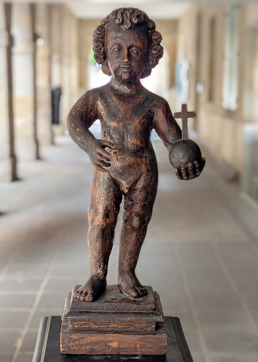 Statue - Jesus Salvator Mundi - Solid Oak - 17th Century - Statuary-photo-2