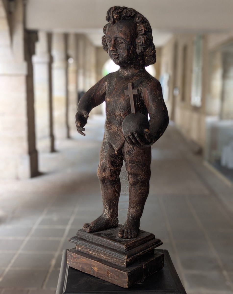 Statue - Jesus Salvator Mundi - Solid Oak - 17th Century - Statuary-photo-3