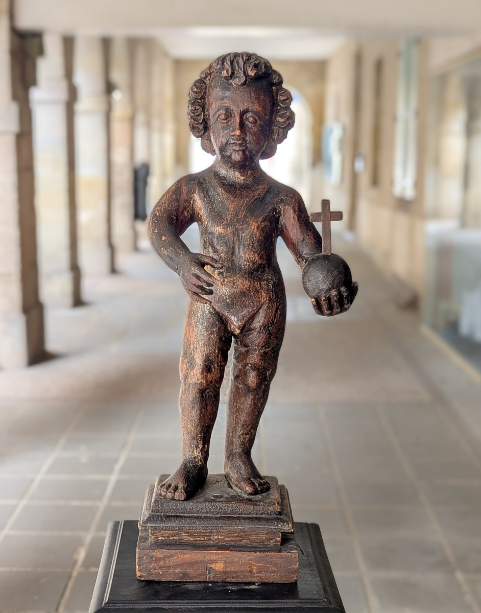 Statue - Jesus Salvator Mundi - Solid Oak - 17th Century - Statuary