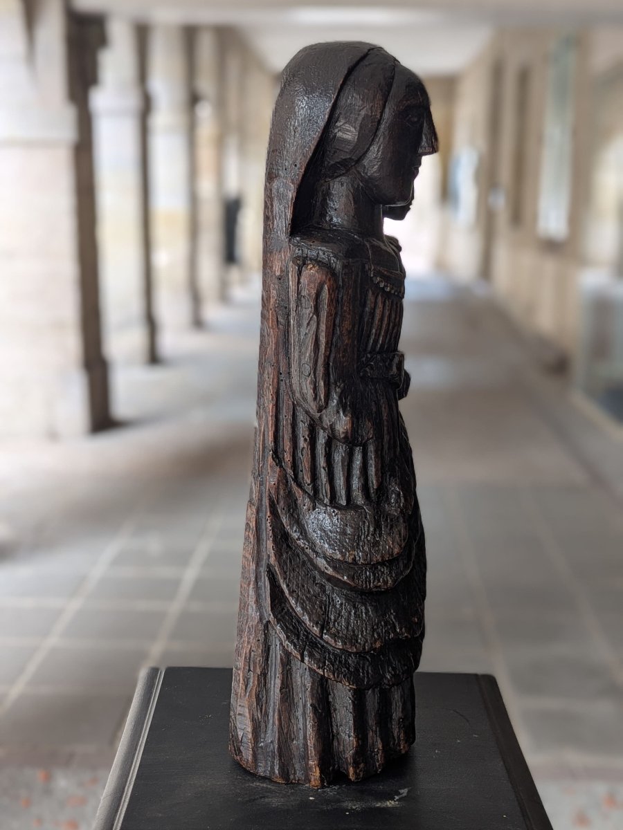 Vierge à l'Enfant Monoxyle - époque Gothique - Chêne Massif - 48cm -photo-3