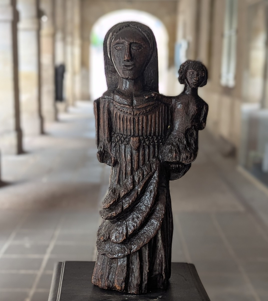 Vierge à l'Enfant Monoxyle - époque Gothique - Chêne Massif - 48cm 