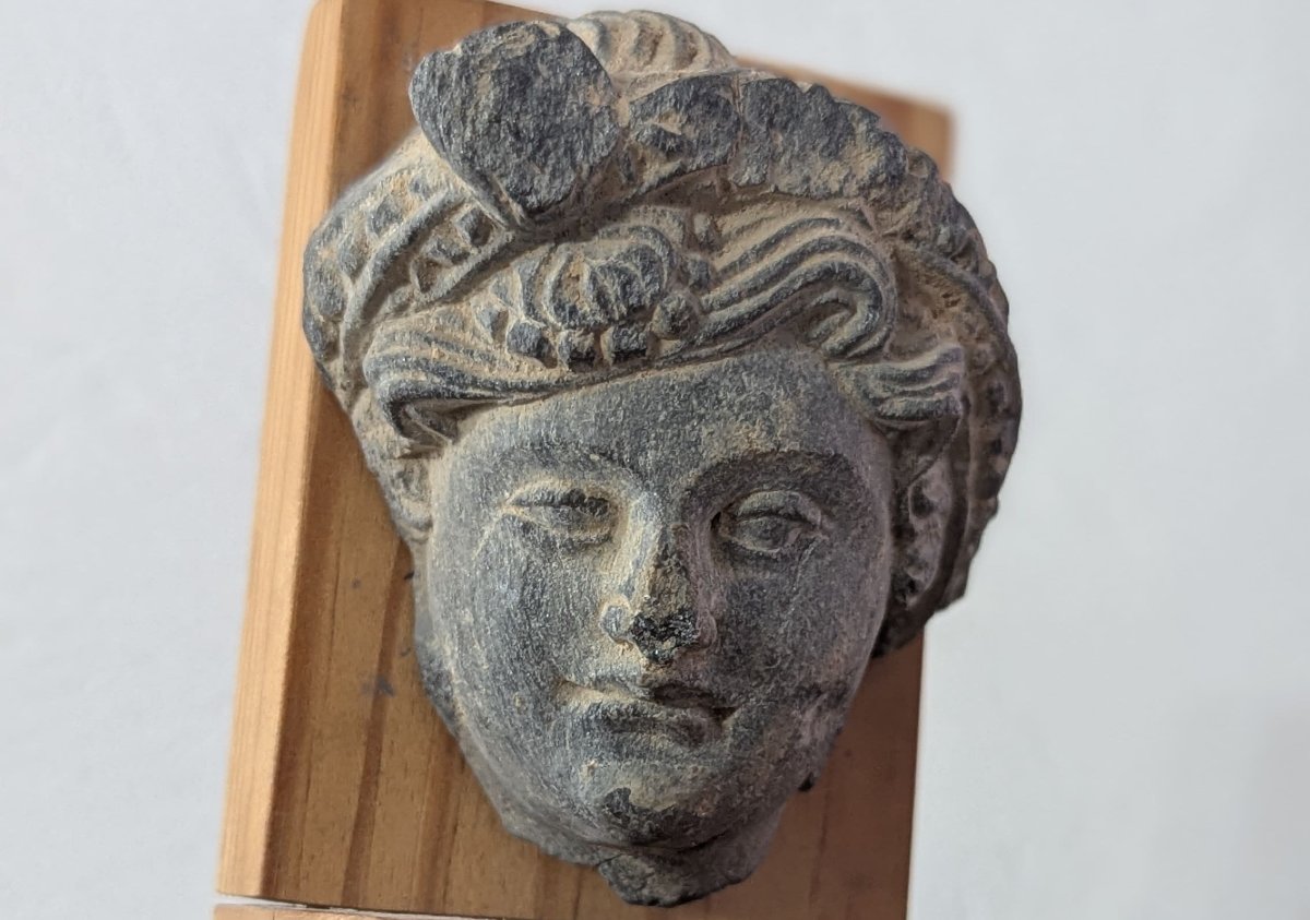 Sculpted Schist Head - Gandhara - 1st - 3rd Century Ad - Archaeology-photo-8