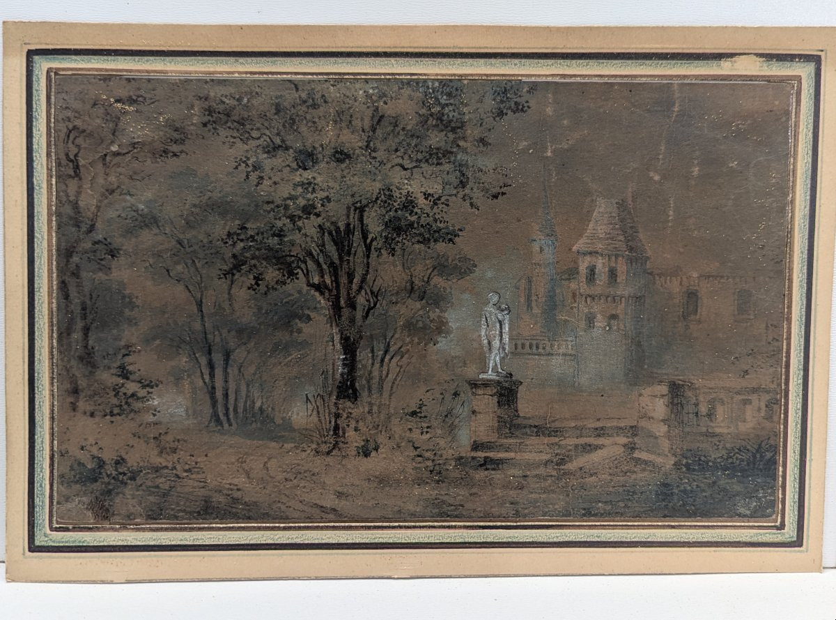 Watercolor – The Castle Park - French School Of The Early 19th Century  -photo-1