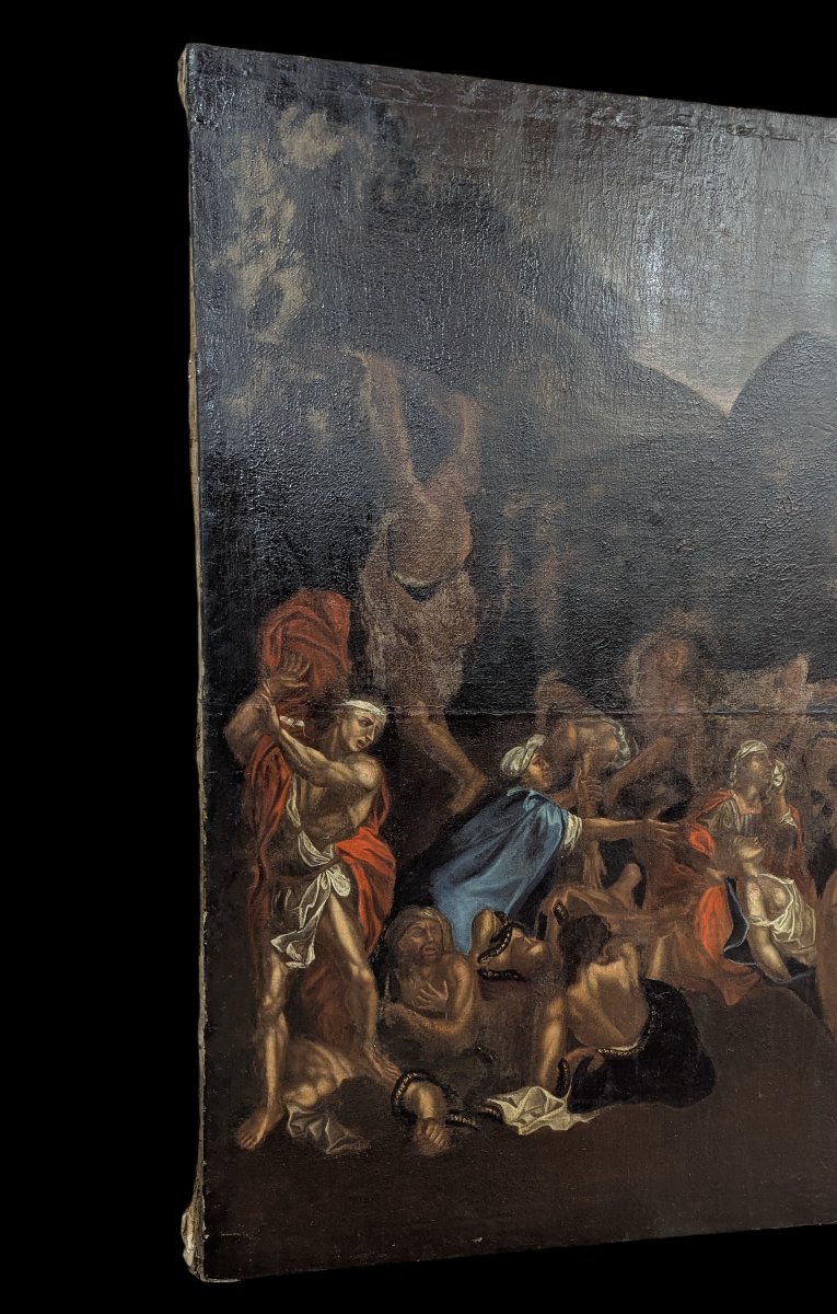 Very Large Oil On Canvas – Moses And The Brazen Serpent – 17th-18th Century -photo-3