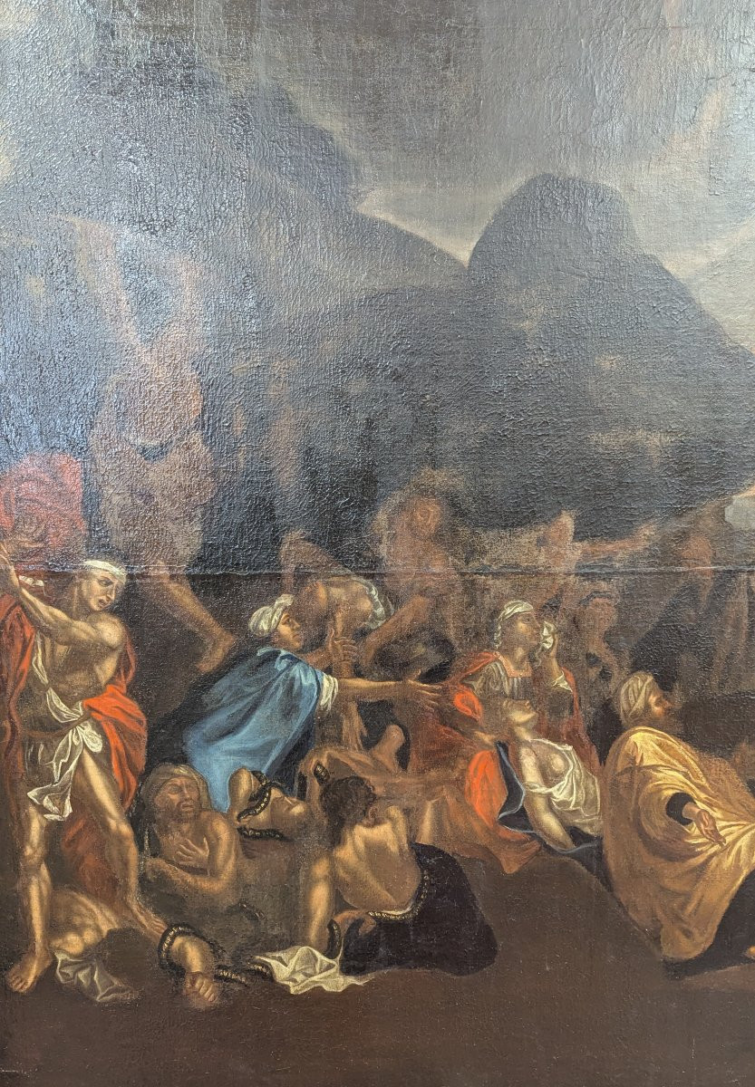 Very Large Oil On Canvas – Moses And The Brazen Serpent – 17th-18th Century -photo-4
