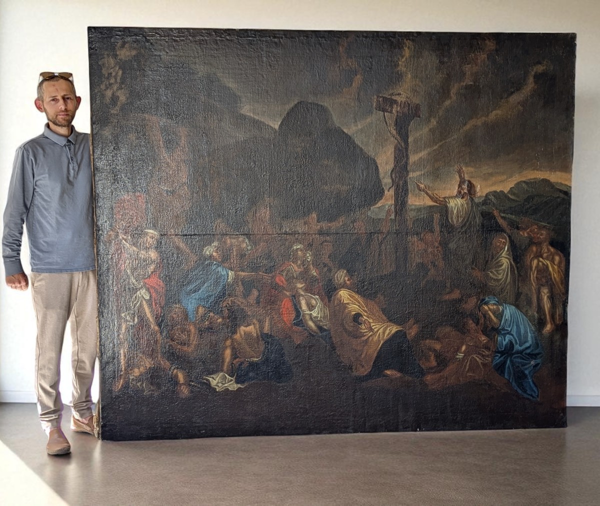 Very Large Oil On Canvas – Moses And The Brazen Serpent – 17th-18th Century 