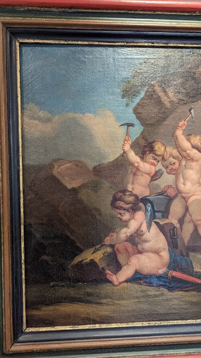 Les Cupidons Dans La Forge De Vulcain - Huile Sur Toile - Atelier De Francesco De Mura-photo-5