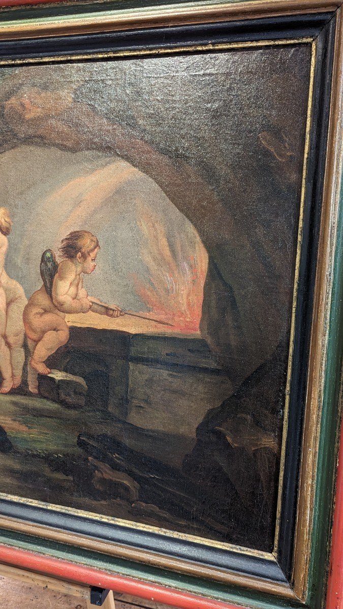 Les Cupidons Dans La Forge De Vulcain - Huile Sur Toile - Atelier De Francesco De Mura-photo-6