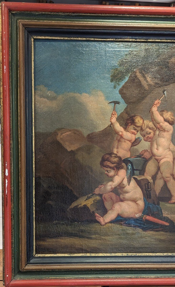 Les Cupidons Dans La Forge De Vulcain - Huile Sur Toile - Atelier De Francesco De Mura-photo-7