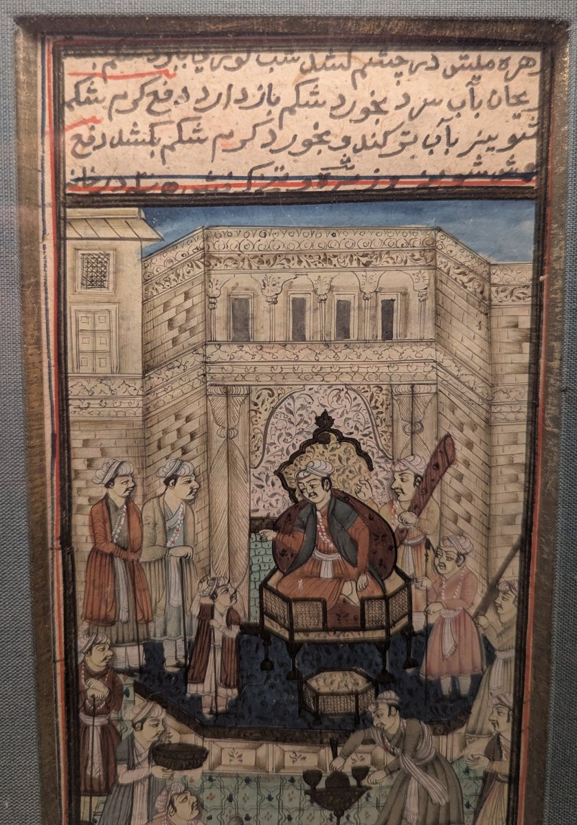 Miniature persane/indo-persane sur papier - Audience royale, texte en nastaliq - fin XVIIIe-photo-2