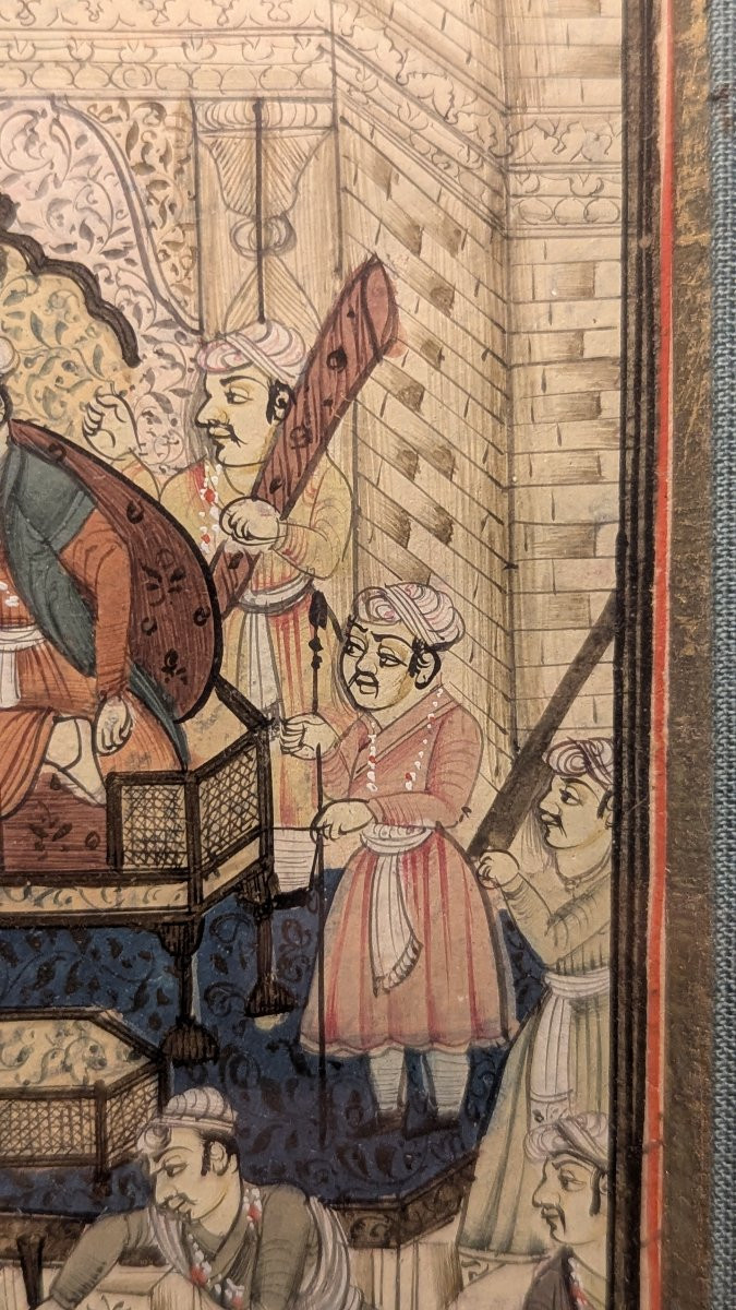 Miniature persane/indo-persane sur papier - Audience royale, texte en nastaliq - fin XVIIIe-photo-6