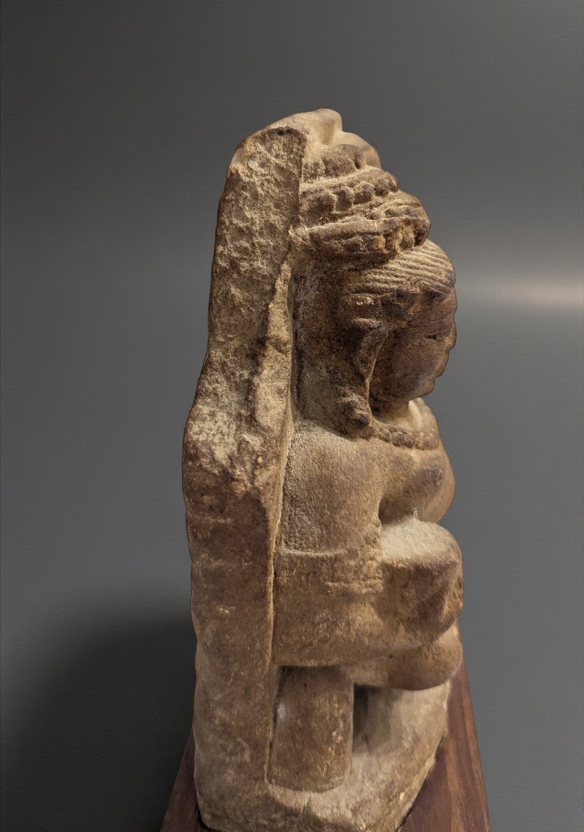 India - Seated Deity In Meditation - Carved Sandstone - 12th-16th Century - 21 Cm-photo-3