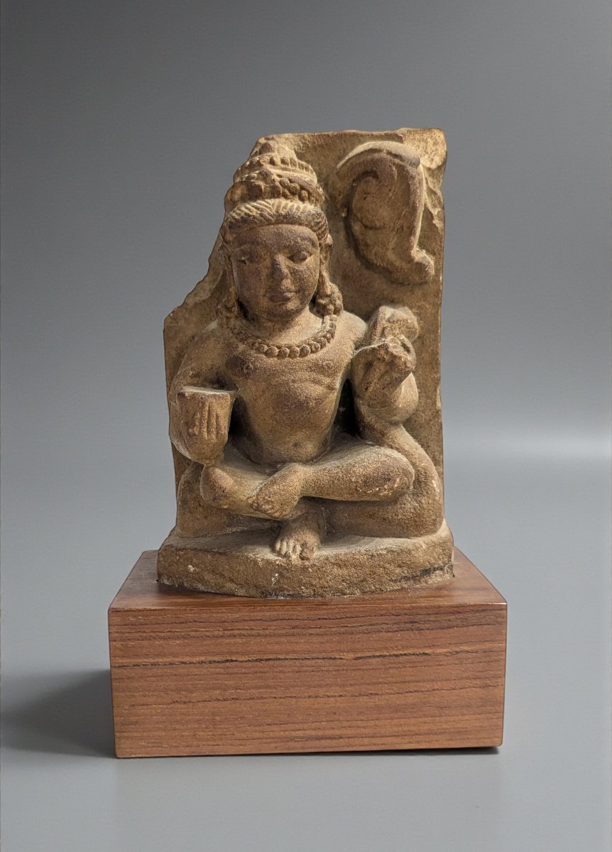 India - Seated Deity In Meditation - Carved Sandstone - 12th-16th Century - 21 Cm-photo-4