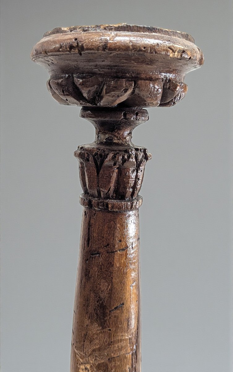 Pair Of Wooden Candlesticks - Torchera Style - Louis XIII Period - 58 Cm-photo-2