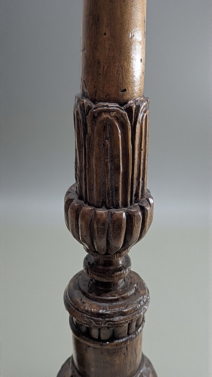 Pair Of Wooden Candlesticks - Torchera Style - Louis XIII Period - 58 Cm-photo-3