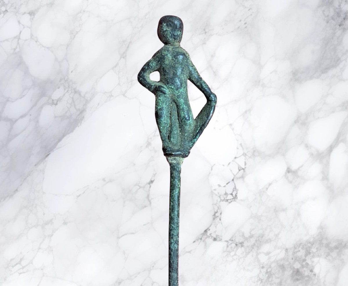 Roman Bronze Pin With The Image Of Heracles - 2nd Century - Bessonneau Collection